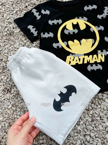 BT542 - Bộ áo cotton đen Badman mix quần nỉ mì màu ghi