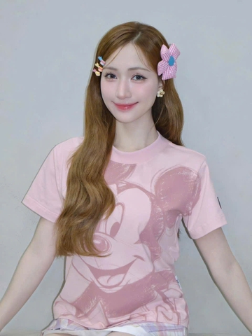 A318- Áo thun hồng Donal in đẹp dáng suông