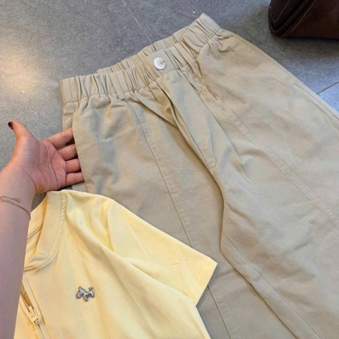 Set971-Set áo cotton vàng phối quần dài bo ống