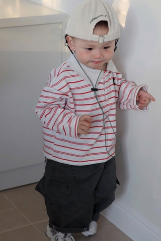 Cb423-Combo 2 áo polo dài tay kẻ ngang cho bé