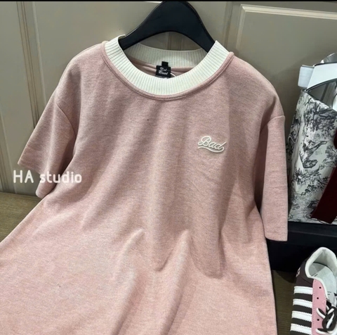 A251-ÁO Thun dáng suông rộng Hồng passtel vải cotton tăm