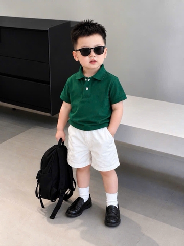BT1008- Bộ áo polo cộc THÊU N-G.U.Aa  mix quần kaki mềm bé trai