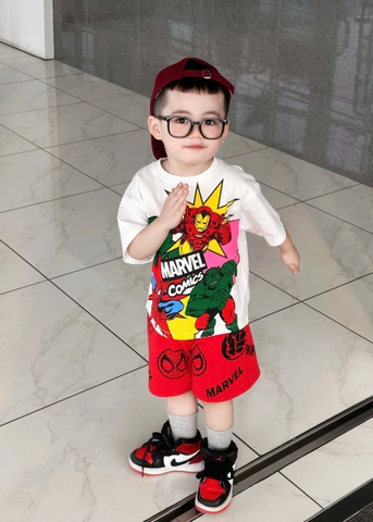BN089- Bộ thun MARVEL SAO VÀNG bé trai áo cotton mix quần cua