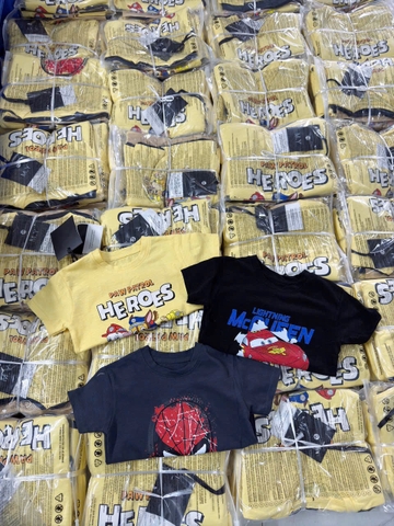 CB294- Combo 3 áo tem HERO vàng,đeb,ghi cotton bé trai
