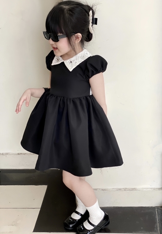 SETKID020- Set body/Đầm đen cổ kết cườm bé gái hàng thiết kế