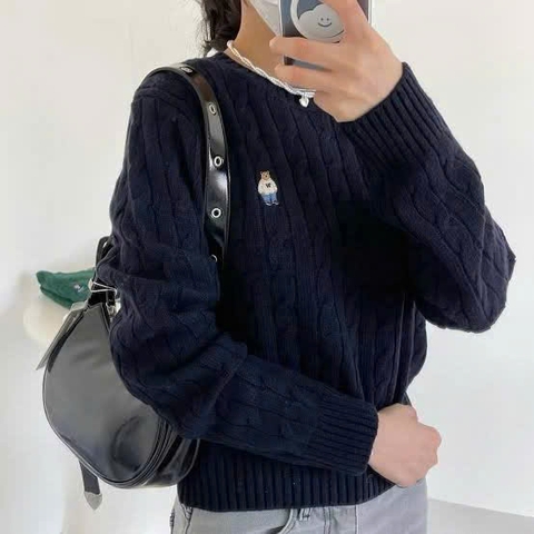 A461-Áo len thừng màu than cổ tròn hàng nhà máy đủ tem mác