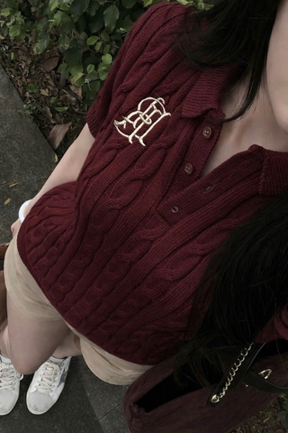 A547- Áo len thừng chữ B màu đỏ rượu full tem cao cấp