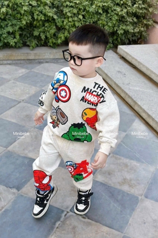 Bt744- bộ nỉ bông Marvel chữ ngực nhiều màu mix quần đen