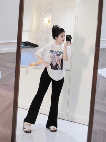 QUAN120- Quần loe đen vải umi co dãn mềm dài 102cm