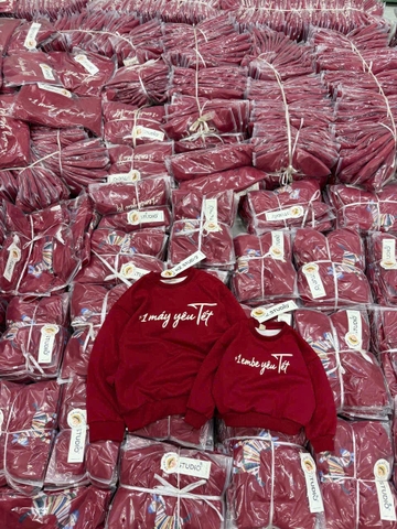 A455-Áo nỉ đỏ gia gia đình em bé yêu Tết