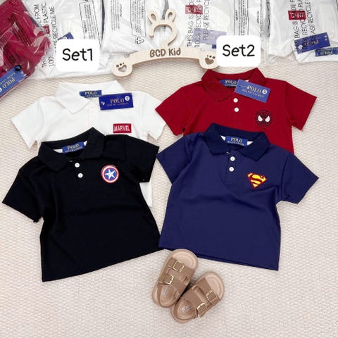 BT856-COMBO 2 áo polo cộc tay siêu nhân cho bé 9-25kg