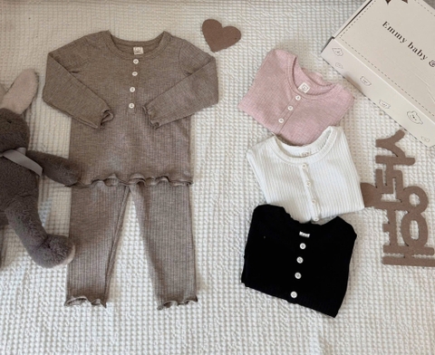 BT607-Bộ thun tăm dài tay thu đông bé gái 4 màu