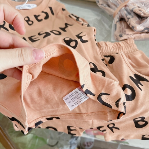 Bộ cotton nâu chữ COOL Trẻ em VNXK
