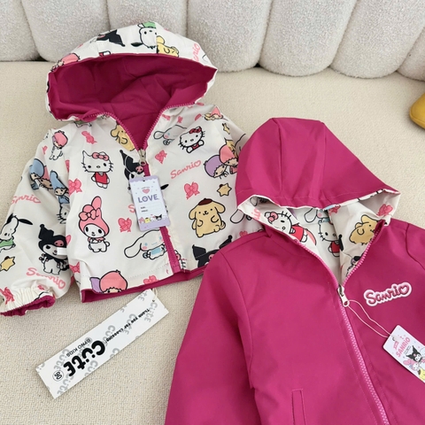 BT1107- Áo gió kuromi hồng mặc được 2 mặt có mũ size max 40kg