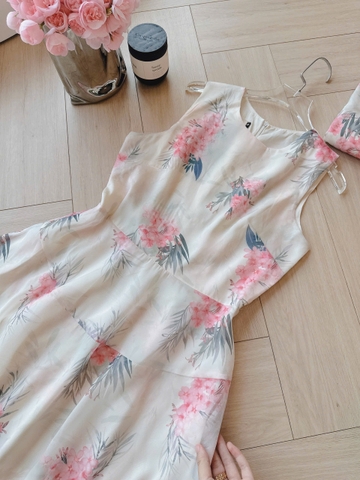 Dam163- Đầm hoa xoe màu nhạt chất voan 2 lớp