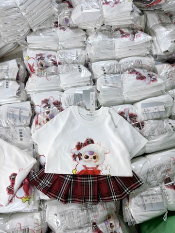 SIZE ĐẠI -BT248-SET áo BB3 mix CV kẻ bé gái có lót quần