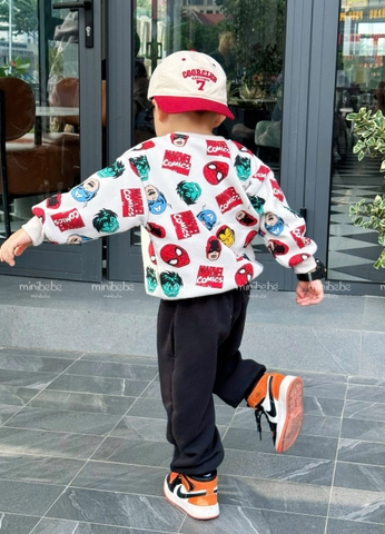 Bt744- bộ nỉ bông Marvel chữ ngực nhiều màu mix quần đen