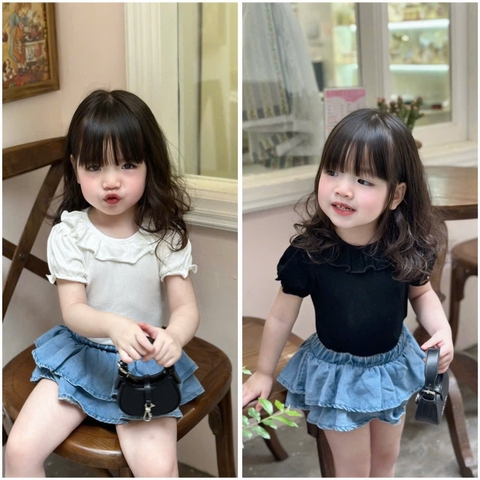 CB250-Combo 2 áo tăm đen trắng bé gái màu trơn