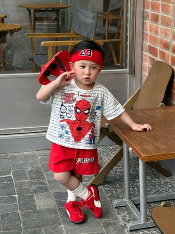 BT857-COMBO 2 bộ thun cộc tay Nhện Đỏ trắng cho bé 9-25kg