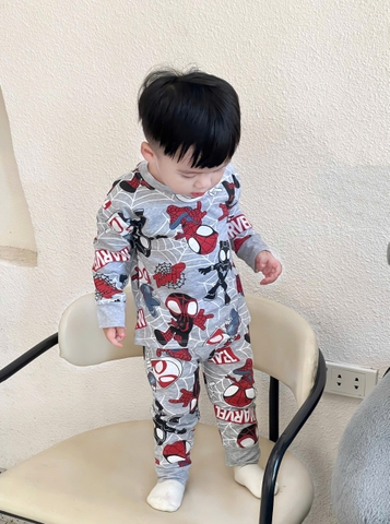 Cb341- Combo 2 bộ thun dài tay thu đông bé trai nhện đỏ xám