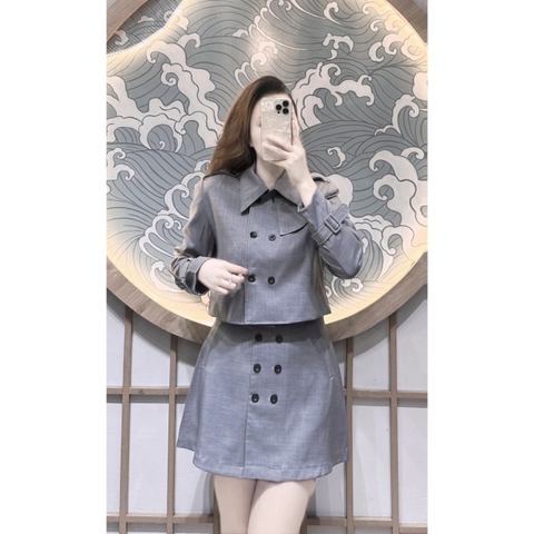 💎 SET101- SET MĂNG TÔ XANH GHI DÁNG NGẮN MIX CV  A