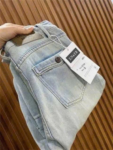 QUAN122- Quần JEANS xanh nhạt suông rộng túi da