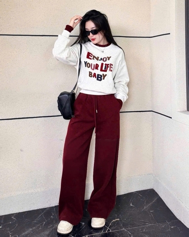 set856- Set chữ nỉ hai da phối quần đỏ viền