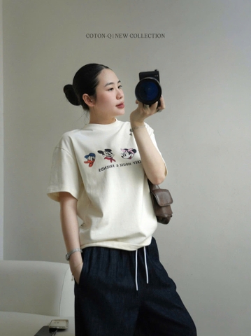 A511-Áo thun 3 MICKEY trắng in ngực in lưng