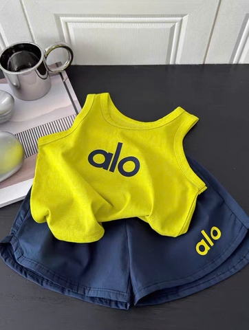 BT921-combo 2 bộ gái cotton dáng cộc in HI BEST vàng-trắng