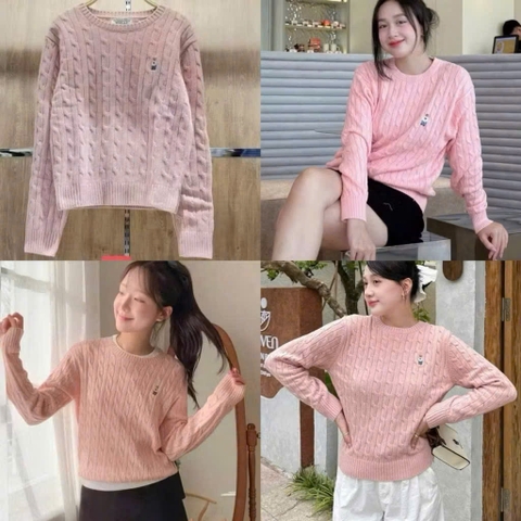 A554-Áo len thừng màu hồng cổ tròn hàng nhà máy đủ tem mác