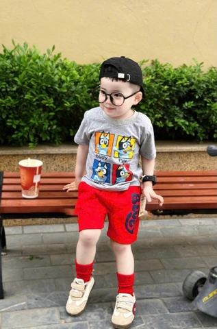 BT334-Bộ áo cotton HAPPY FUN mix quần cua đỏ bé trai