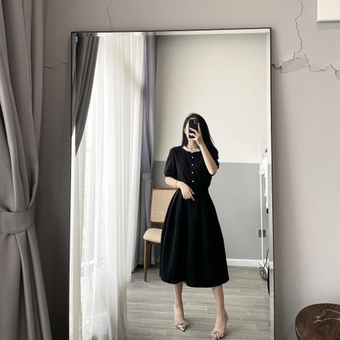 Set CV đũi đen cổ viền ren trắng 1 lớp