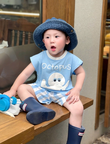 bt572- Bộ bạch tuộc mÀu xanh nhạt chất cotton