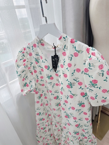 Đầm hoa hồng cổ V 2 lớp đai rời