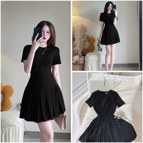 ☘️ dam160- VÁY ĐEN XẾP LI PHỐI LI dáng ôm🌷