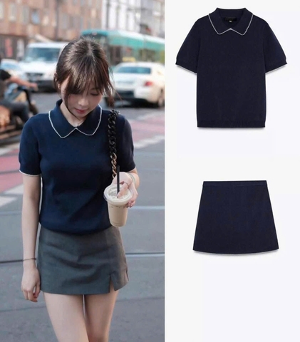 A321-Áo len cộc tay dệt kim cổ sen hàng nhà máy