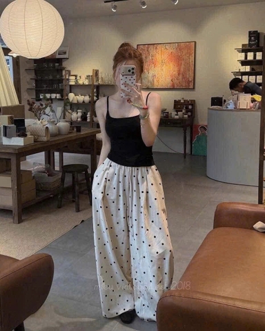 SET990-Set áo dây đen mix quần suông lien bi