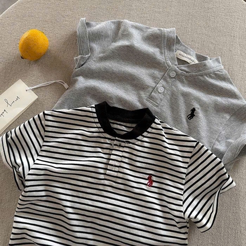 CB401-Combo 4 áo thun cộc tay tổ tàu thêu ngựa đỏ, kẻ, trắng, xám