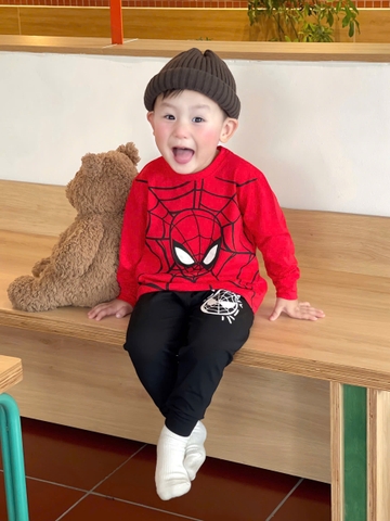 Cb372-Combo 2 bộ thun dài tay nhện đỏ trắng bé trai