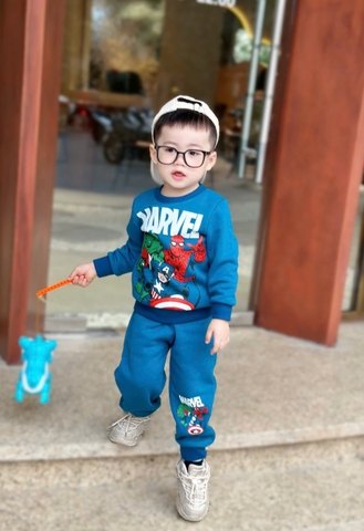 Bn171- (10-26kg)  Bộ nỉ dài tay thu đông bé trai Marvel xanh VNXK