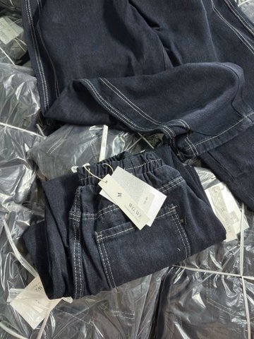 Quan078- Quần baggy jean xanh than viền sọc