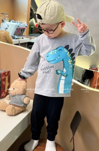 bt798- Combo 2 bộ khủng long xám-đen bé trai minibebe