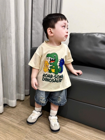 BT837-Bộ áo thun cộc khủng long phối quần jean cho bé trai 9-26kg