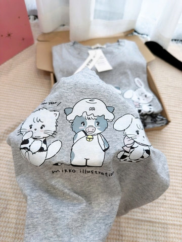 SET913-Set quần áo đôi mẹ con vải cotton cộc màu xám bi