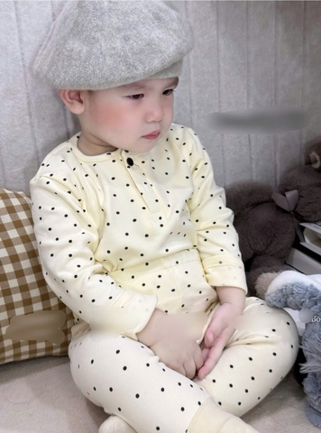 Bt673- Combo 2 bộ cotton zip bi trắng-xanh dài tay