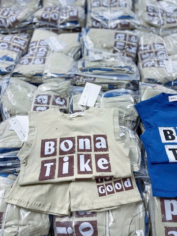 cb307-Combo 2 bộ cotton BONNA TIKE in chư balo be -xanh