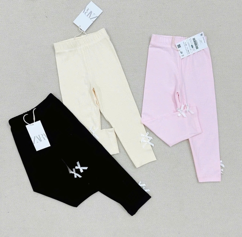 CB164-Combo 3 quần legging bé gái đính nơ vải cottton co dãn