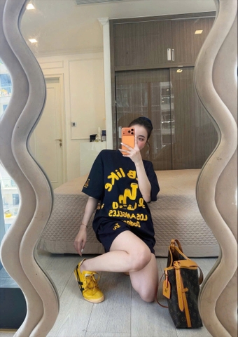 SET906-SEt áo thể thao MLB xanh than chữ vàng