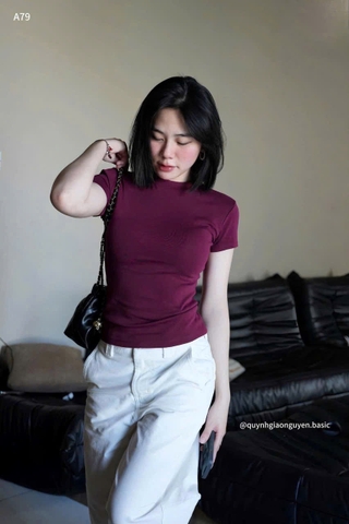 A192-Áo thun đỏ rượu cộc tay chất zip