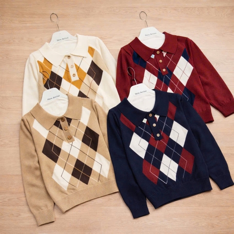 A463- Áo len kẻ trám 4 màu full tem dày dặn